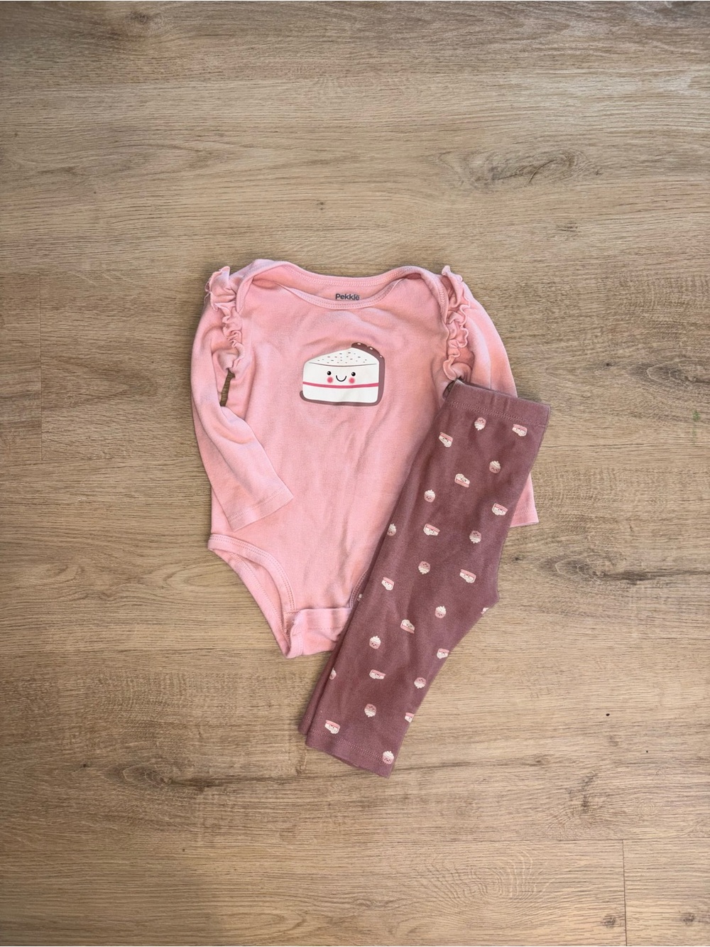 Pikoko Pink Ruffle-Shoulder Bodysuit & Mauve-Pink Legging Set